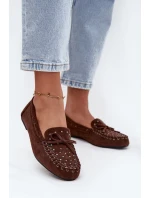 Dámské zdobené mokasíny z eko semiše Prissine – hnědé
