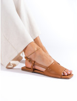 Pěkné hnědé  sandály dámské bez podpatku