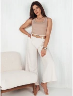 Dámské kalhoty s širokými nohavicemi ALZUR ecru FashionStreet UY1898 Dámské kalhoty s širokými nohavicemi ALZUR ecru FashionStreet UY1898
