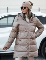 Dámská oboustranná bunda PURRBREEZ dlouhá prošívaná bunda s kapucí camel FashionStreet TY4660