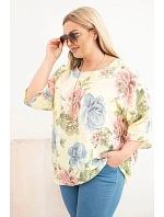 Dámská bavlněná halenka Plus Size s krátkým rukávem a květinovým vzorem žlutá Dámská bavlněná halenka Plus Size s krátkým rukávem a květinovým vzorem žlutá