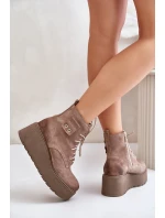 Semišové Dámské Kotníkové Boty Na Platformě A Klínu Zateplené Béžové Zazoo 60499