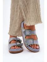 Dámské Pantofle S Sponami A Ozdobným Obšitím Modré Visley