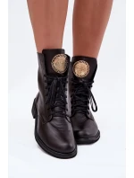 Kožené dámské kotníkové boty na ploché podrážce se zlatým detailem Zazoo 3084 Černé