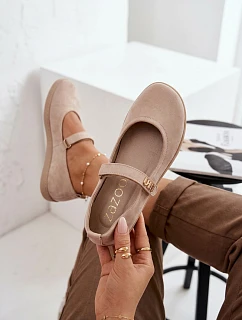 Kožené semišové baleríny Barefoot s páskem Zazoo 10206 béžové