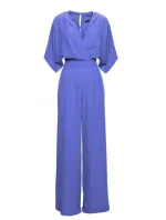 S395 Kombinéza s širokými nohavicemi a zavinovacím výstřihem - modrá
