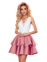 ZLATA - Tmavě růžové dvoubarevné dámské šaty s krajkovým výstřihem a pěnou 368-1