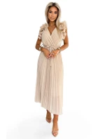 549-1 MIRABELLA Plisované šifonové midi šaty s výstřihem a jemnými volánky - BEACH 549-1 MIRABELLA Plisované šifonové midi šaty s výstřihem a jemnými volánky - BEACH
