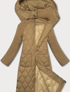 Béžová prošívaná dámská bunda pro přechodné období s délkou ke kolenům Way Mode (OMS-10WD-03)