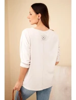 Dámská bavlněná blůza s výstřihem do V a dlouhým rukávem béžová