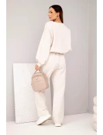 Dámský komplet máslová mikina s broží a kalhoty s rovnou nohavicí béžový