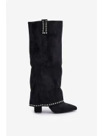 Dámské Kozačky S Otočeným Zvrškem Na Podpatku Černé Kaithena