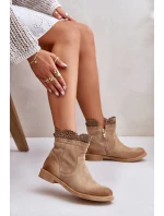 Nízké Dámské Botky Na Plochém Podpatku Semišové Lewski 3624 Béžové