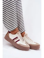 Kožené dámské sneakersy na platformě Zazoo N1234 béžovo-červené