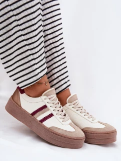 Kožené dámské sneakersy na platformě Zazoo N1234 béžovo-červené