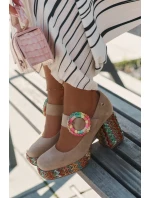 Semišové Čerpadla S Pletením Na Podpatku A Platformě 06839-04 Maciejka Béžové