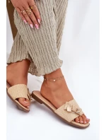 Dámské Pantofle Na Plochém Podpatku S Mašlí Béžové Sallariela