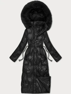Černá dlouhá dámská prošívaná zimní bunda (T2-2221#-1)