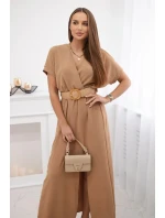 Dlouhé šaty s ozdobným páskem Velbloud Dlouhé šaty s ozdobným páskem Velbloud