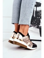 Kožené Klínové Tenisky Sneakers Zlaté Nicole 2465