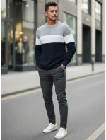 Pánský svetr s kulatým výstřihem šedé a tmavě modré barvy FashionStreet WX2320