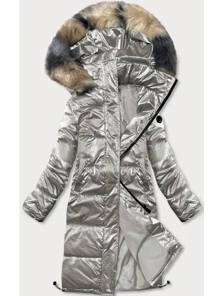 Stříbrná lesklá dámská zimní bunda (m1590-3ams)
