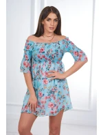 Španělské šaty s květinovým motivem v mátové barvě Španělské šaty s květinovým motivem v mátové barvě