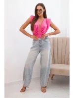 Dámská saténová halenka s hlubokým výstřihem růžový