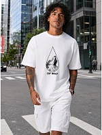 Pánské bavlněné tričko oversize s potiskem bílé FashionStreet NX1001R