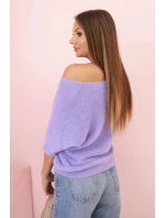 Svetr dámský z měkkého chlupu s výstřihem do V krátký rukáv světlá fialová