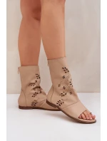 Zazoo 3437 Dámské Kožené Sandály S Kapsou Na Zipu Béžové