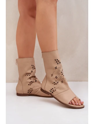 Zazoo 3437 Dámské Kožené Sandály S Kapsou Na Zipu Béžové