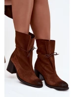 Kožené semišové dámské kotníkové boty na jehlovém podpatku Zazoo 1151 hnědé