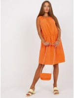 Oranžové šaty jedné velikosti s gumičkou u výstřihu