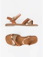 Klasické  sandály hnědé dámské na plochém podpatku