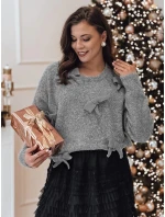 Dámský svetr BOWTONE s mašlemi v jedné velikosti světle šedý FashionStreet MY2354 Dámský svetr BOWTONE s mašlemi v jedné velikosti světle šedý FashionStreet MY2354