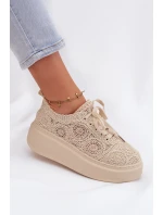 Spletané dámské tenisky na platformě Béžové Evalora
