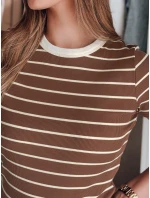 LINESS hnědé pruhované dámské základní tričko FashionStreet RY2810