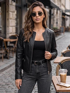 Dámská přiléhavá černá bunda z ekokůže FashionStreet TY5721