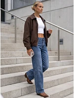 Krátká dámská přechodová bunda typu bomber bez kapuce, hnědá, FashionStreet TY5957 Krátká dámská přechodová bunda typu bomber bez kapuce, hnědá, FashionStreet TY5957