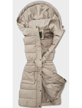 Béžová dámská péřová vesta s kapucí (CAN-860) Béžová dámská péřová vesta s kapucí (CAN-860)