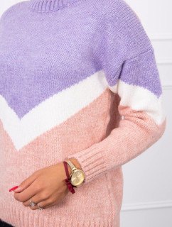 Geometrický vzorovaný svetr fialová + pudrově růžová