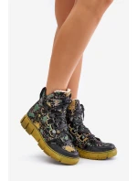 Kožené Ploché Šněrovací Boty Maciejka 06158-07 Žluto-Černé