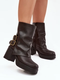 Dámské Botky Na Podpatku S Přezkami Čokoládové Marena