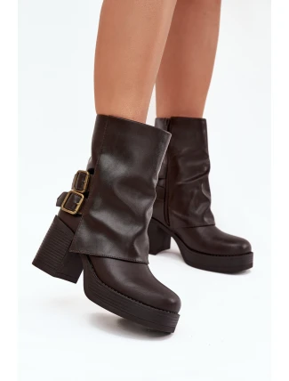 Dámské Botky Na Podpatku S Přezkami Čokoládové Marena