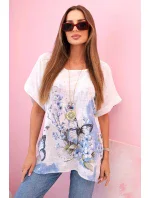 Dámská bavlněná košile s motýly a květinami bílý