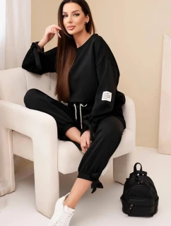 Komplet dámský máslový z viskózy s vázáním černý