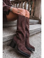 Dámské zimní kozačky na masivním podpatku čokoládové Sanelle