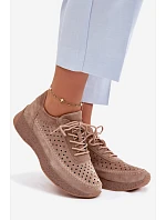 Kožené polobotky sneakers dámské vzorované Sergio Leone SP-013 Světle hnědé