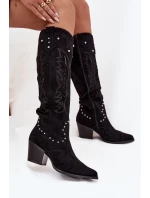 Dámské kovbojské kozačky se zdobením na sloupkovém podpatku Darella – černé